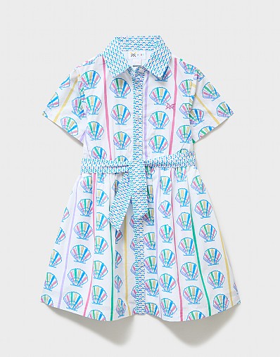 Printed Shirt Dress in Multicoloured Stripes and Shells