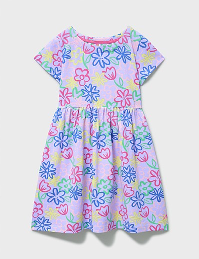 Everyday Floral Printed Jersey Dress in Purple