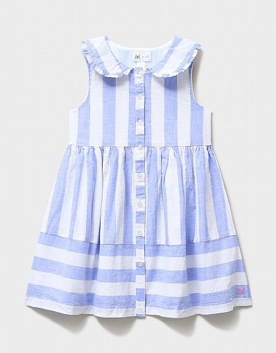 Sleeveless Cotton Peter Pan Collar Dress in Blue & White Stripe