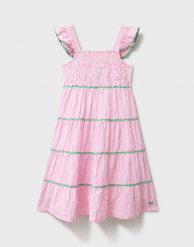 Midi Tiered Sundress in Pink and White Stripes