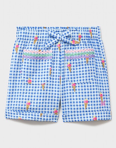 Woven Paperbag Shorts with Pocket Trim in Blue Gingham