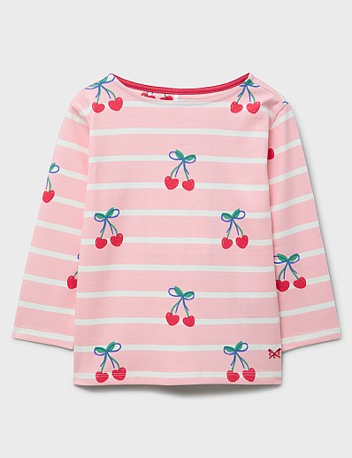 Breton Stripe Cherry Printed Tee in Pink and White