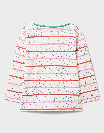 Breton Stripe Spot Printed Tee in White, Green and Multi
