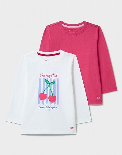 2-Pack Long-Sleeve Classic Crew Tees in Coral & Beige