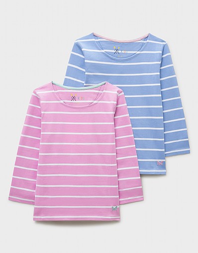 2 Pack Striped Cotton Breton Tops in Blue & Pink