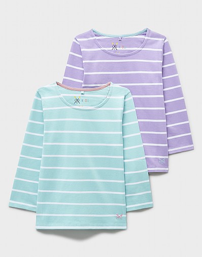 2 Pack Striped Cotton Breton Tops in Mint & Lilac