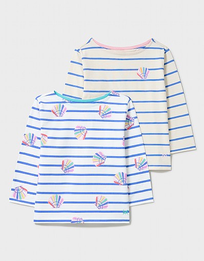 Two-Pack Shell Printed Breton Tops in Blue and White