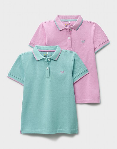 2Pack Tipped Short Sleeve Polo Shirts in Green and Purple
