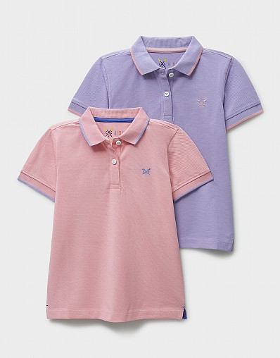 2 Pack Tipped Short Sleeve Polo Shirts in Lilac and Pink
