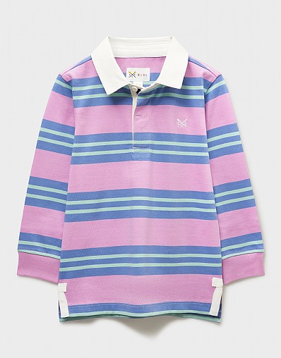 Yarn Dyed Long Sleeve Rugby Shirt in Lilac, Blue and Green Stripes