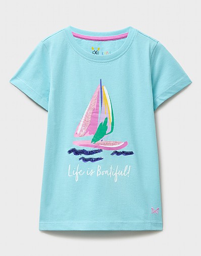 Cotton Graphic Tee in Aqua Blue