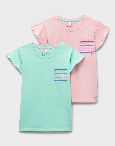 Girls Flutter Sleeve T-Shirt 2 Pack in Pink and Green