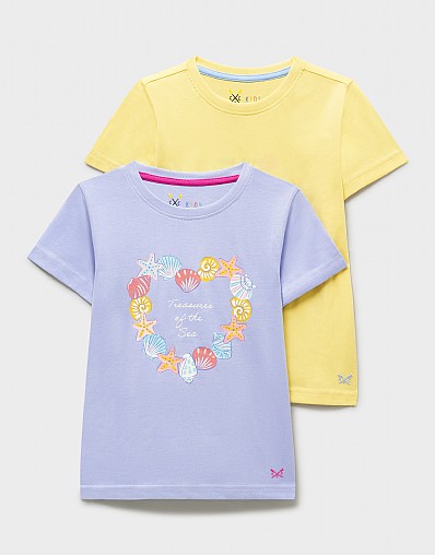 2 Pack Plain and Graphic Print T-Shirt in Purple & Yellow