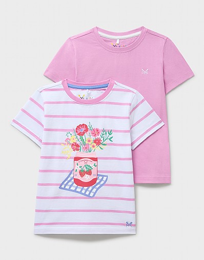 2 Pack Cotton T-Shirts in Pink and Stripe
