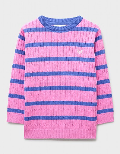 Heritage Cotton Cable-Knit Jumper in Pink & Blue Stripe