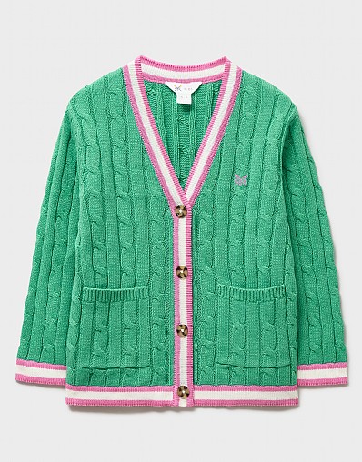 Cable Cricket Cardigan in Green and Pink