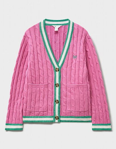 Cable Cricket Cardigan in Pink and Green