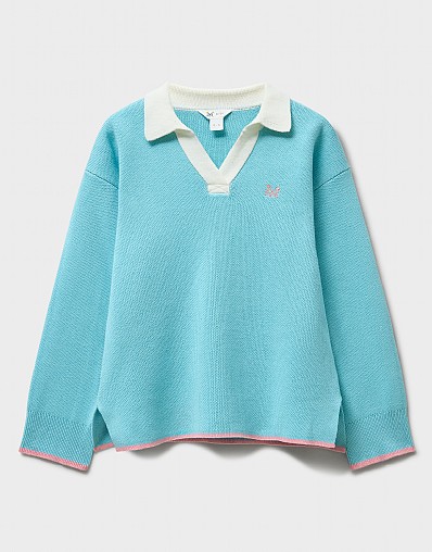 Heritage Oversized Rugby Jumper in Aqua