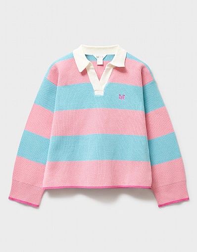 Heritage Oversized Rugby Jumper in Aqua & Pink Stripes