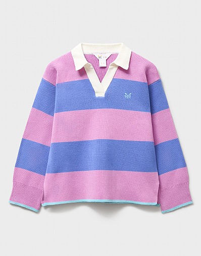 Heritage Oversized Rugby Jumper in Blue & Lilac Stripes