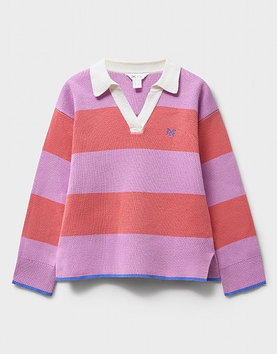 Heritage Oversized Rugby Jumper in Coral & Lilac Stripes