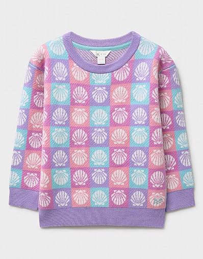 Seashell-Printed Dropped Shoulder Jumper in Rainbow