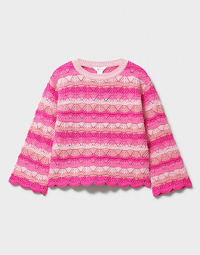Scalloped Pointelle Jumper in Pink Stripe