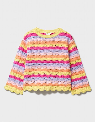 Scalloped Pointelle Jumper in Yellow & Pink Stripe