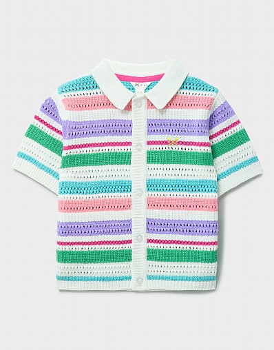 Pointelle Stripe Collared Cardigan in Multi Colours