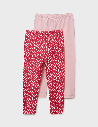 Two-pack Cotton-Blend Leggings in Pink and Red Daisy Print