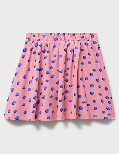 Everyday Cotton Jersey Printed Skirt in Pink and Blue Spot