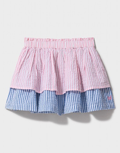 Mixed Stripe Tiered Skirt in Pink and Blue
