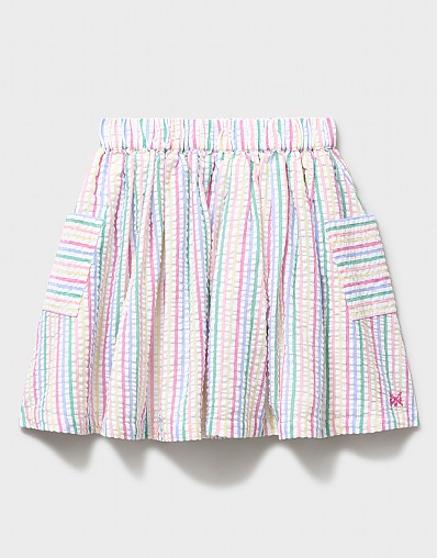 Pull On Skirt in White and Rainbow Stripe