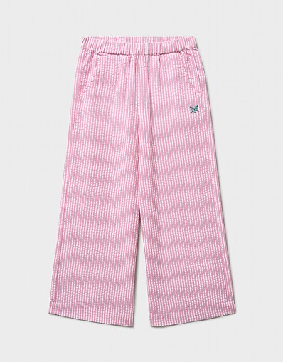 Striped Woven Trousers in Pink and White