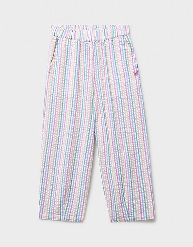 Cotton Barrel Leg Trousers in Rainbow Stripes