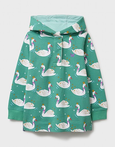 Printed Cotton Piqué Padstow Hooded Sweatshirt in Aqua Green