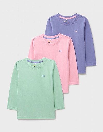 3 Pack Long-Sleeve Classic Crew Tees in Blue and Lilac