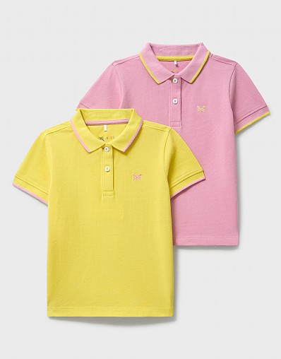 2 Pack Short Sleeve Cotton Piqué Polo Shirts in Yellow & Pink