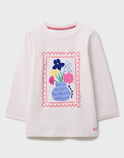 Long-Sleeve Classic Crew Graphic Tee in Light Pink