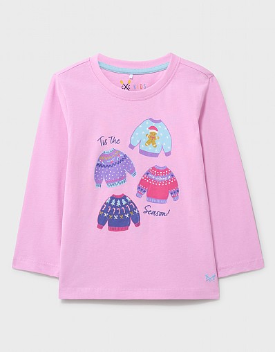 Long-Sleeve Classic Crew Graphic Tee in Pink