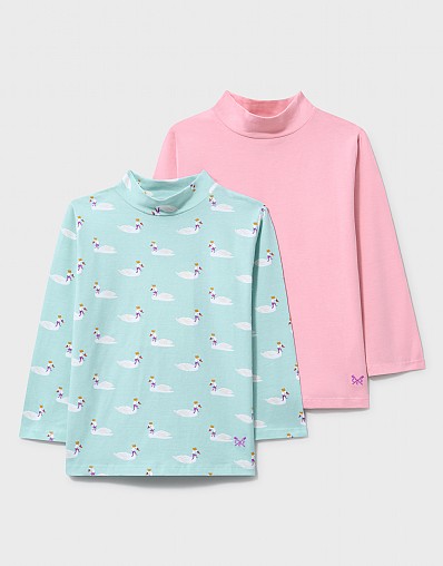 2-Pack Long Sleeve Turtleneck in Pink and Blue Swan Print