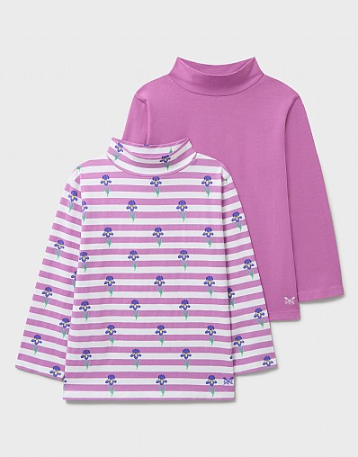 2-Pack Long Sleeve Turtleneck in Pink and Pink Print