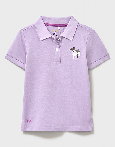 Scalloped Embroidered Pique Polo Shirt in Lilac