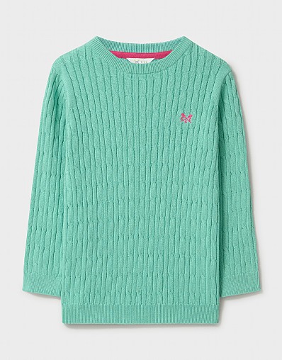 Heritage Cable Cotton Crew Neck Jumper in Aqua