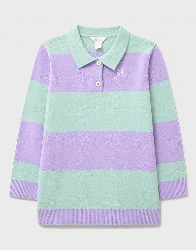 Stripe Knitted Cotton Rugby Jumper in Teal and Purple