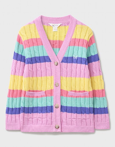 Cable Cricket Cardigan in Rainbow Stripe