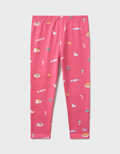Novelty Leggings in Pink with Christmas Dinner Print