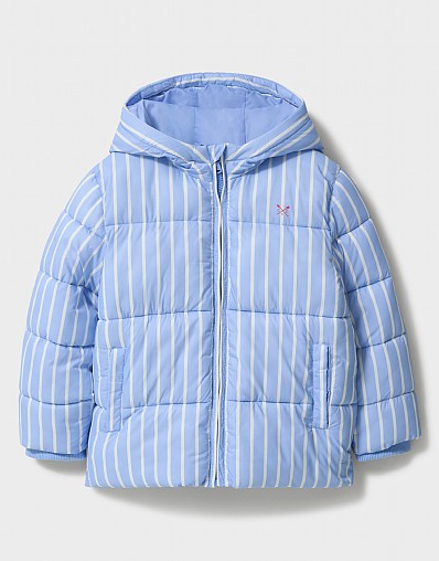 Short Cosy Midweight Puffa in Blue Stripe