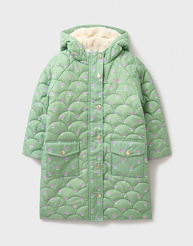 Rainbow Spot Quilted Lightweight Longline Coat in Olive Green