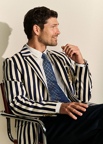 Henley Striped Blazer in Navy and White